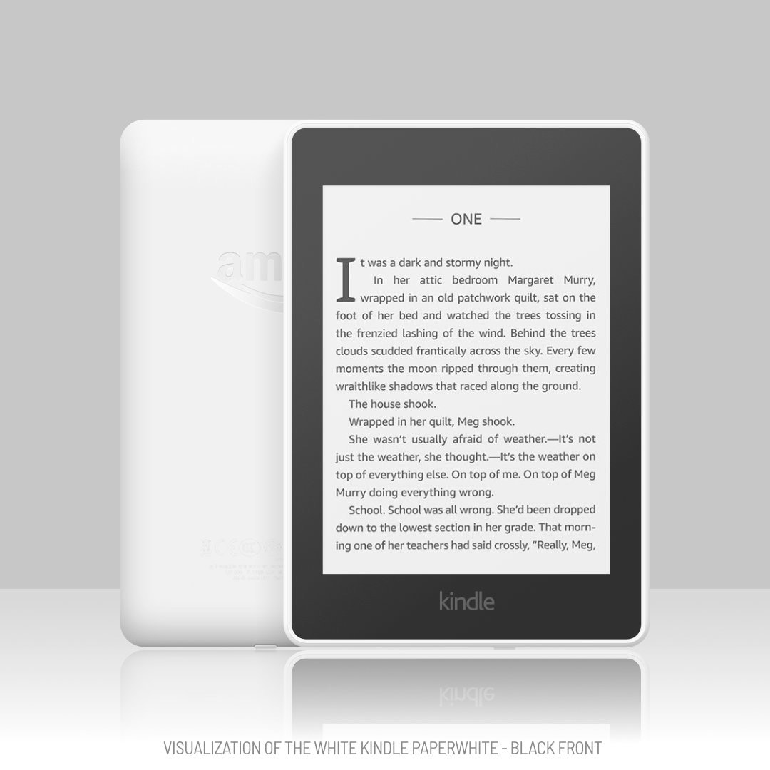 White Kindle Paperwhite visualization - black front