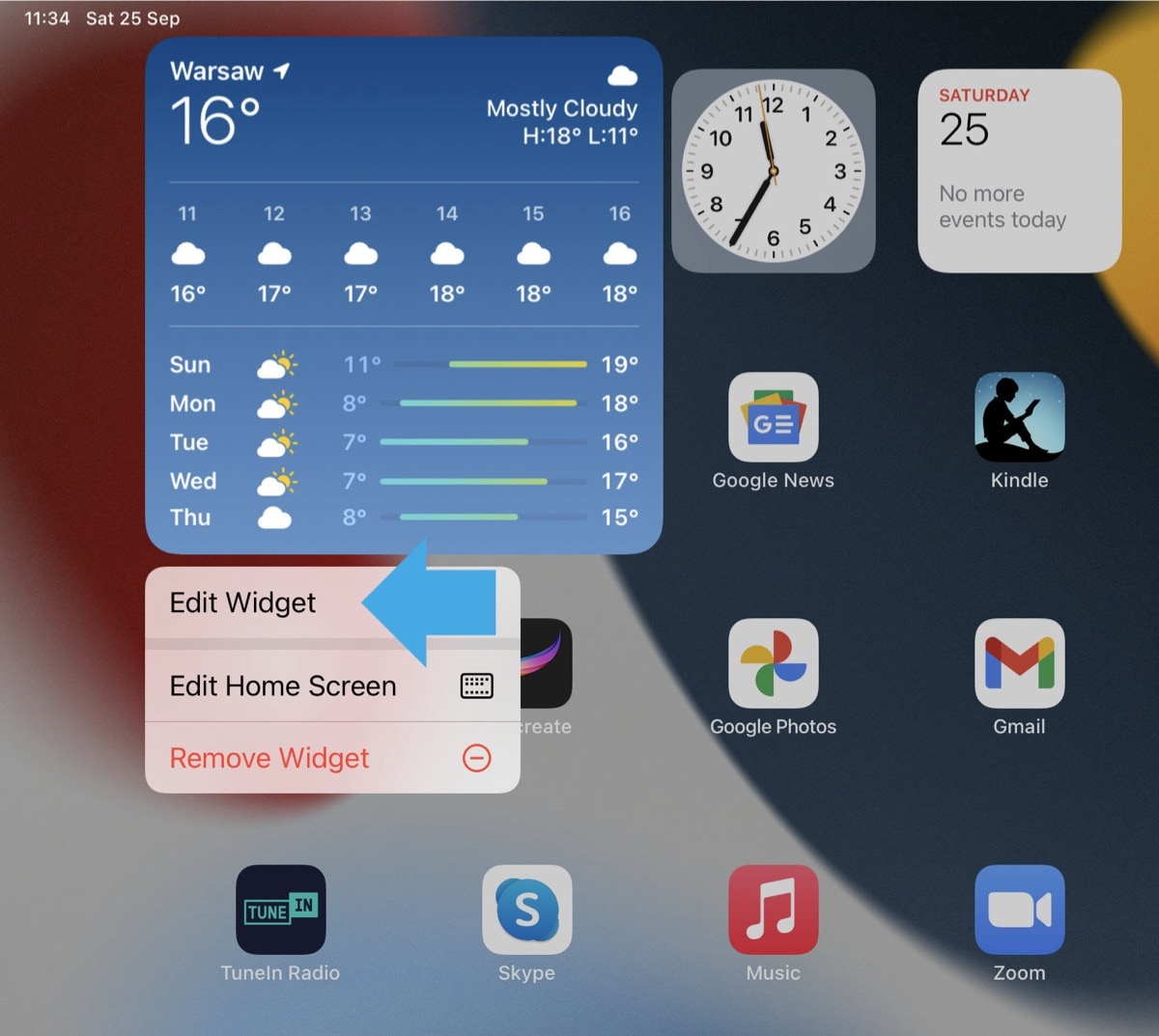 Weather widget iPad - how to edit location