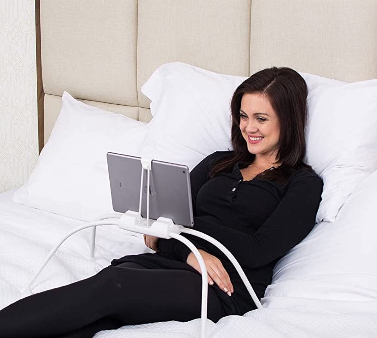 Spider-leg iPad stand for hands-free watching