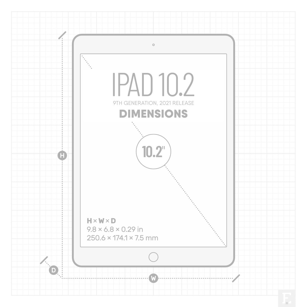 Apple iPad 10.2 2021 dimensions screen size
