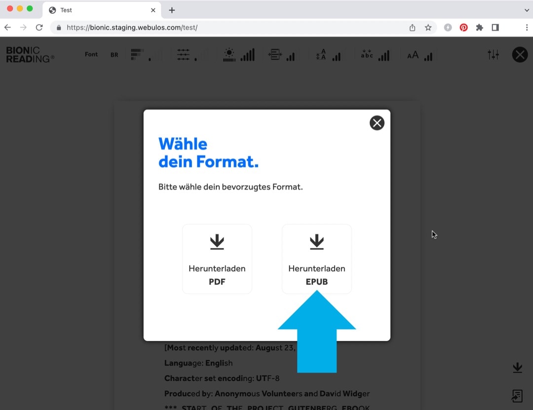 Bionic books Android - choose epub format