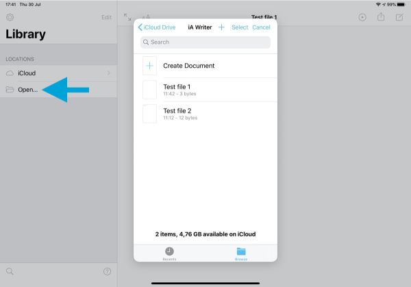 iA Writer force sync via built-in Files app