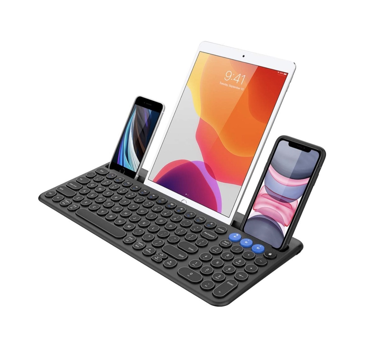 Multi-device keyboard with stand and numeric keys iPad mini 6 compatible