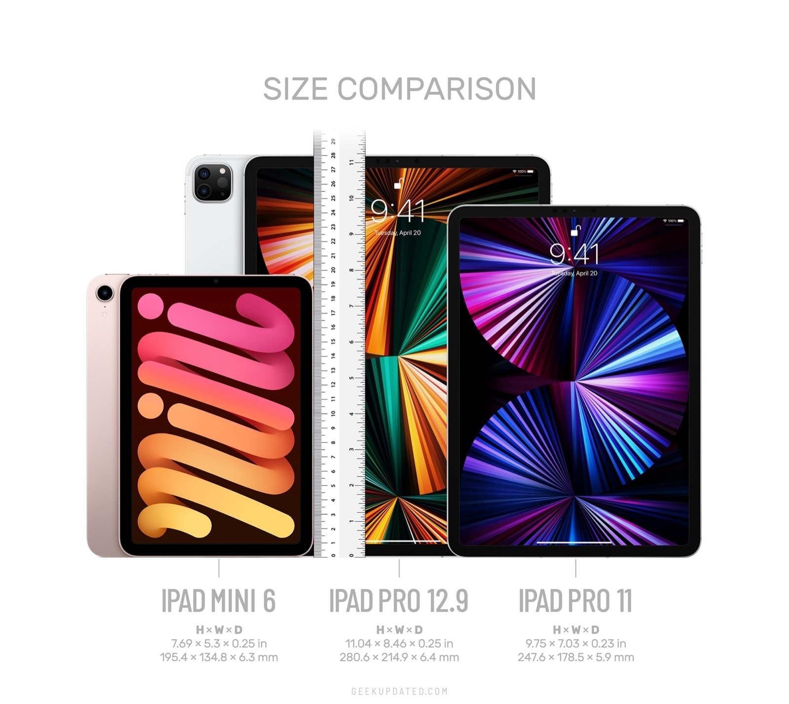 Size comparison - iPad mini 6 vs Pro 11 and Pro 12.9