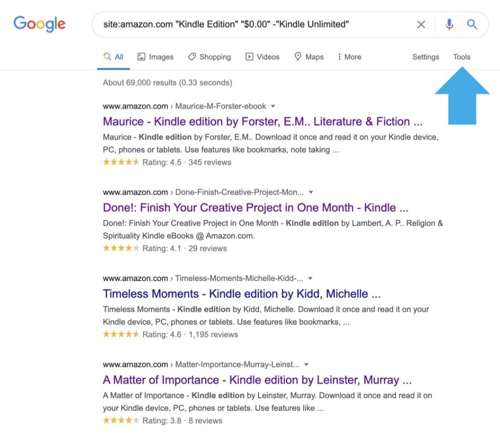 Use Google search to find free Kindle books on&nbsp;Amazon