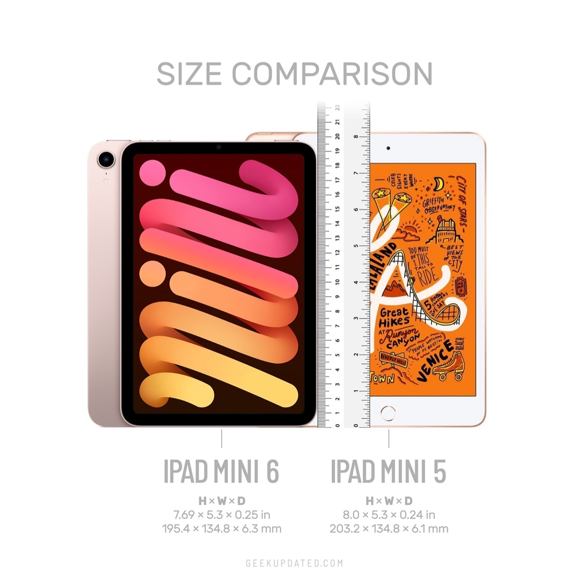 Apple iPad mini 6 vs mini 5 size comparison