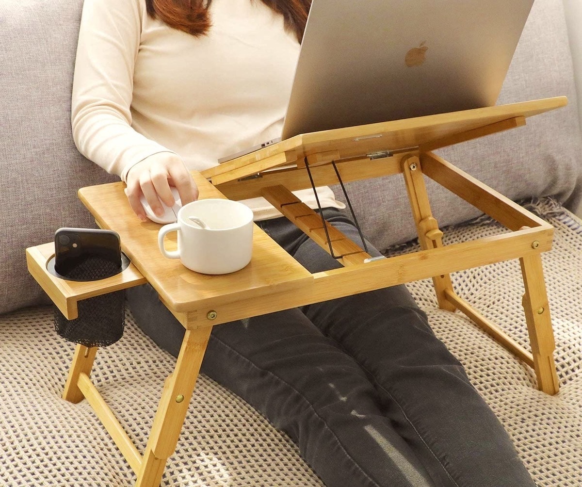 iPad hands-free watching bamboo table