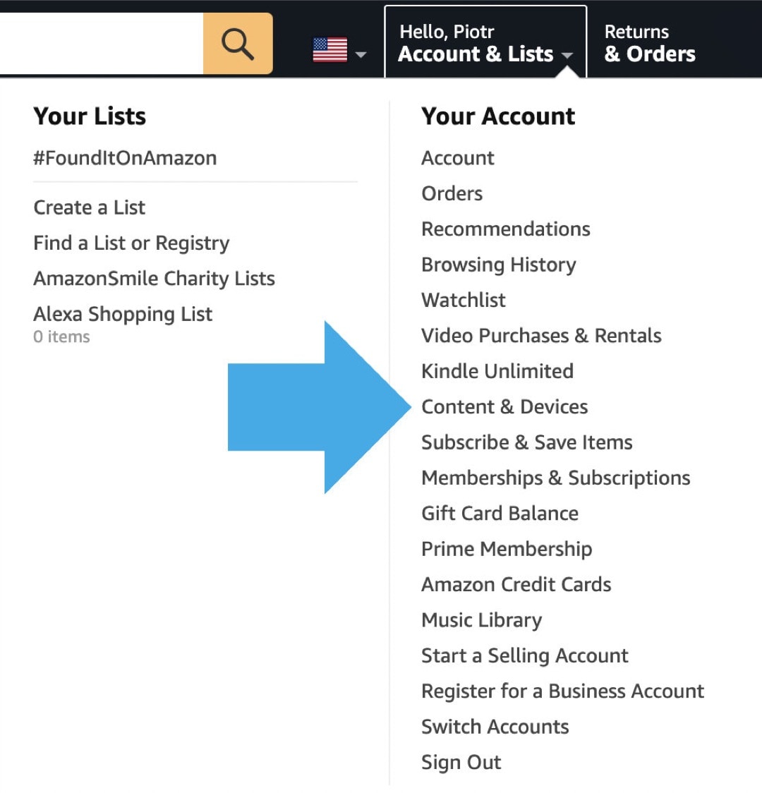 Find own books on Kindle via Amazon website