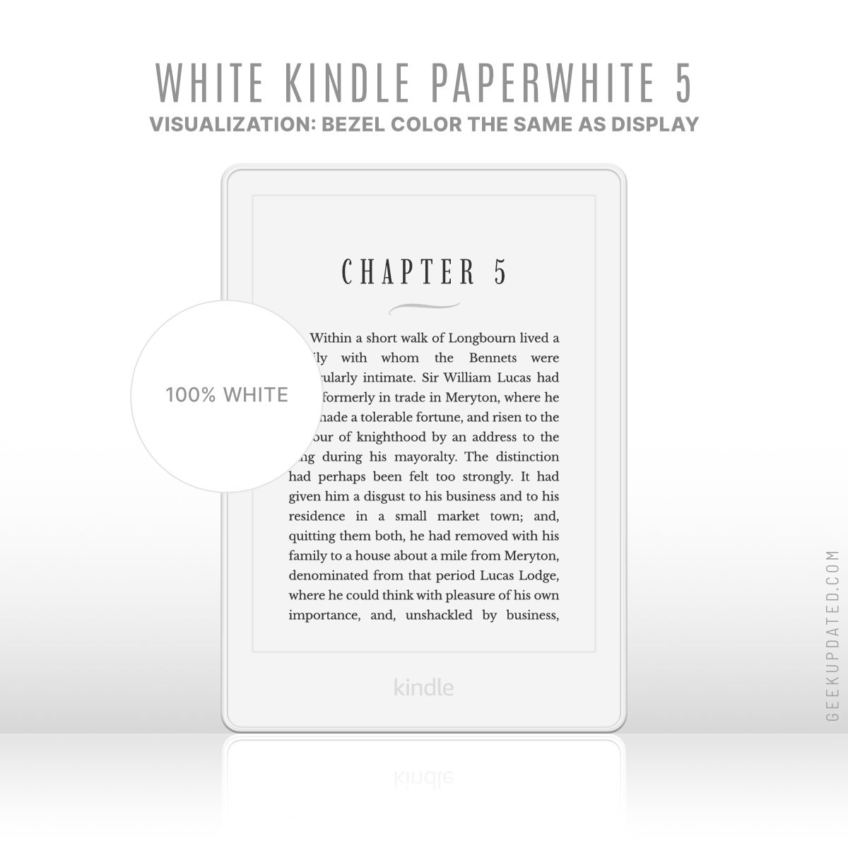 White Kindle Paperwhite 5 visualization - bezel and display