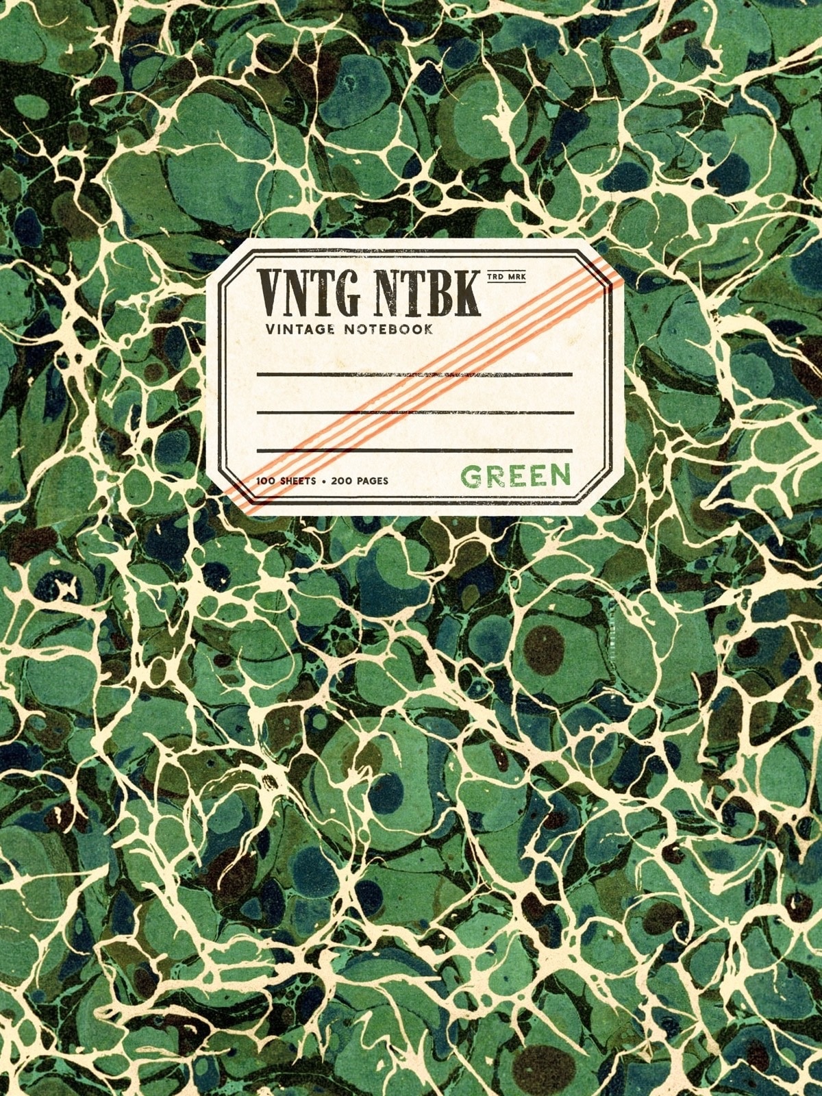 Vintage, rich composition notebook with a handcrafted label