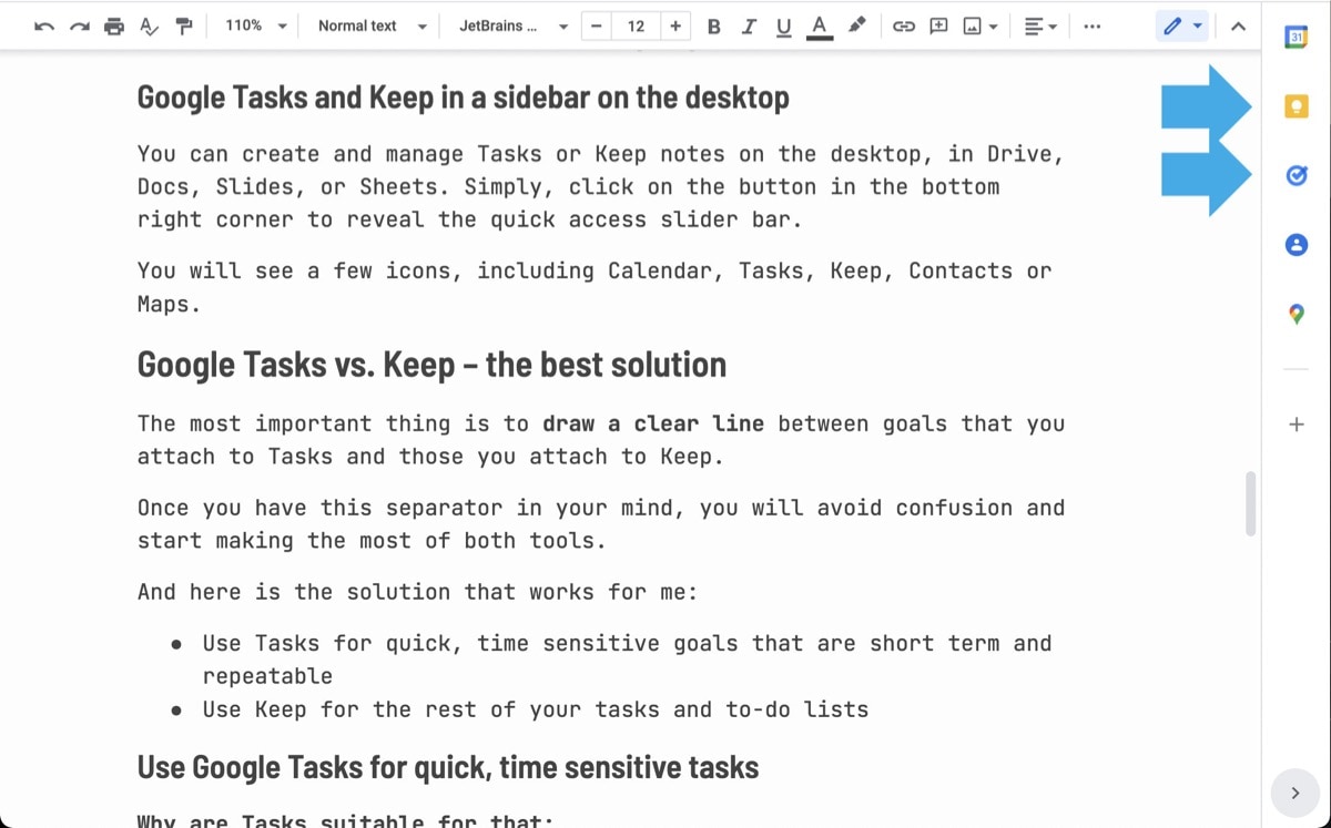 Google Tasks and Keep available in sidebar on the desktop