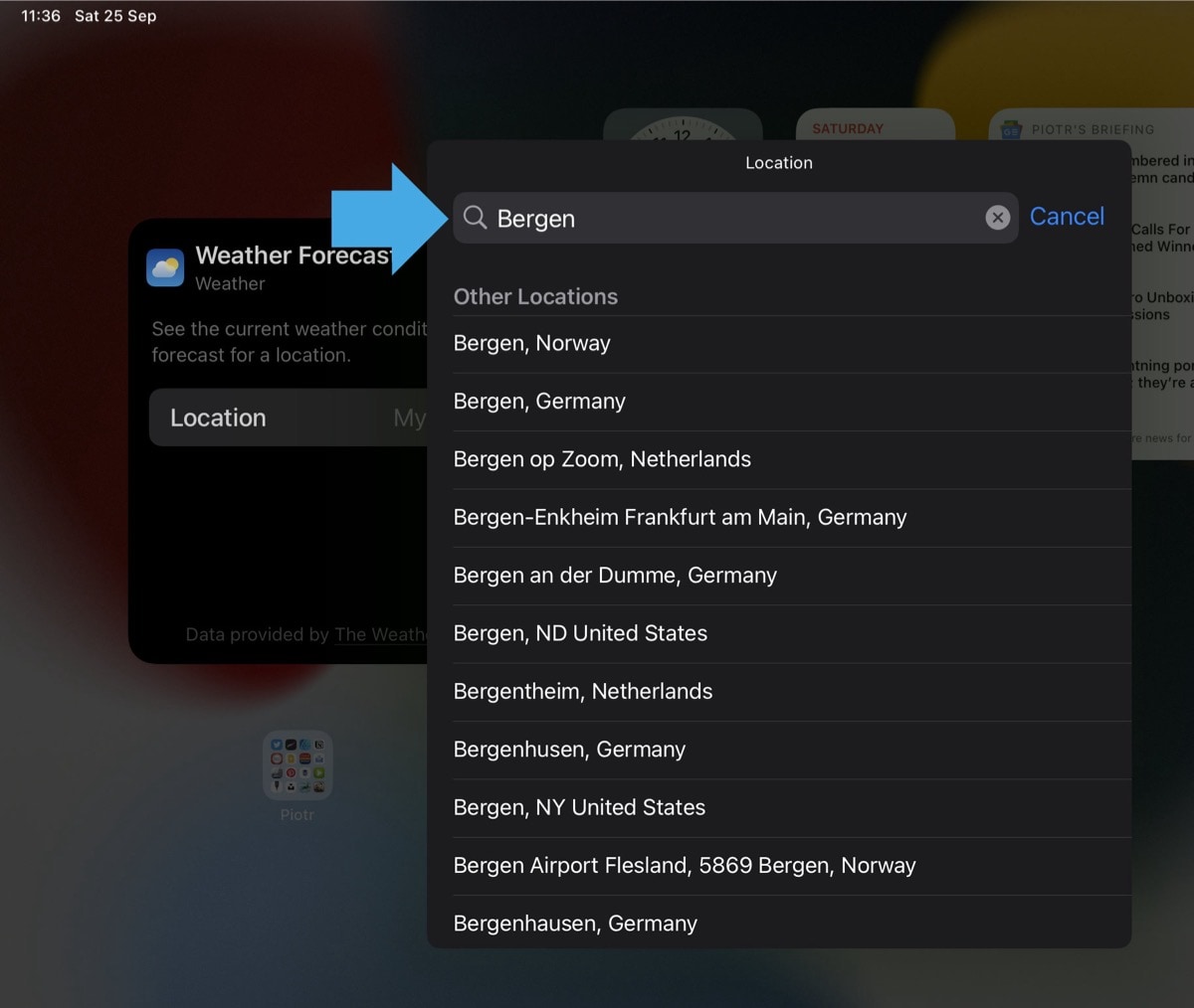 Add location in Weather widget iPad
