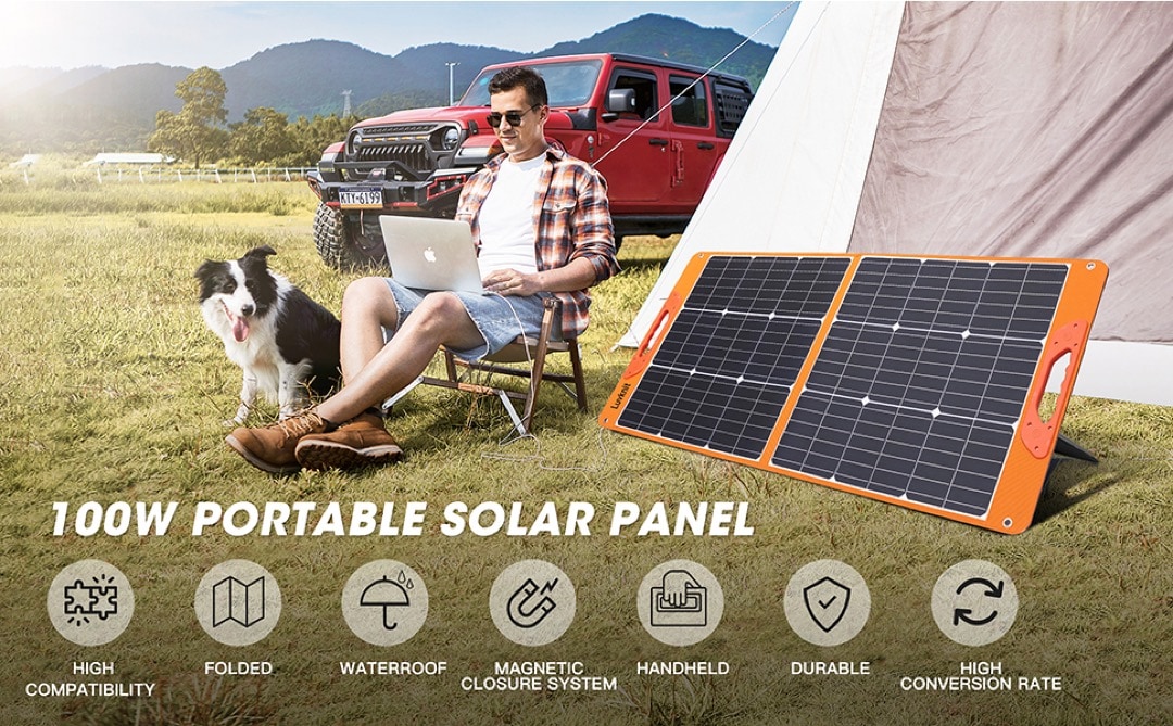 Waterproof folding 100W solar panel for camping holidays