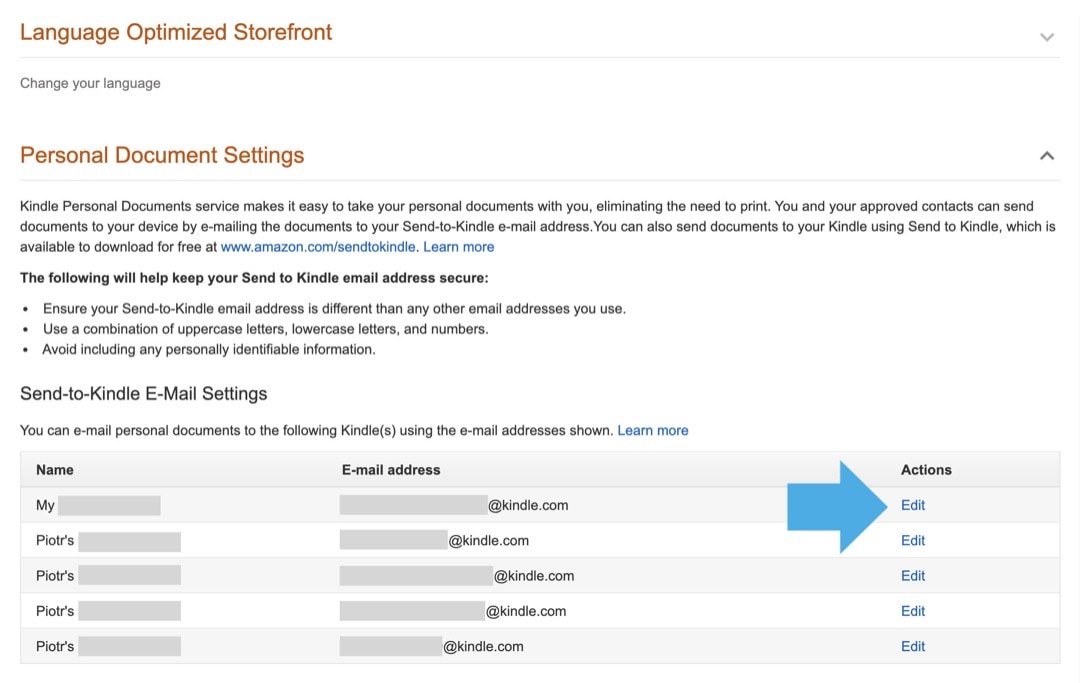 How to edit Send-to-Kindle email address