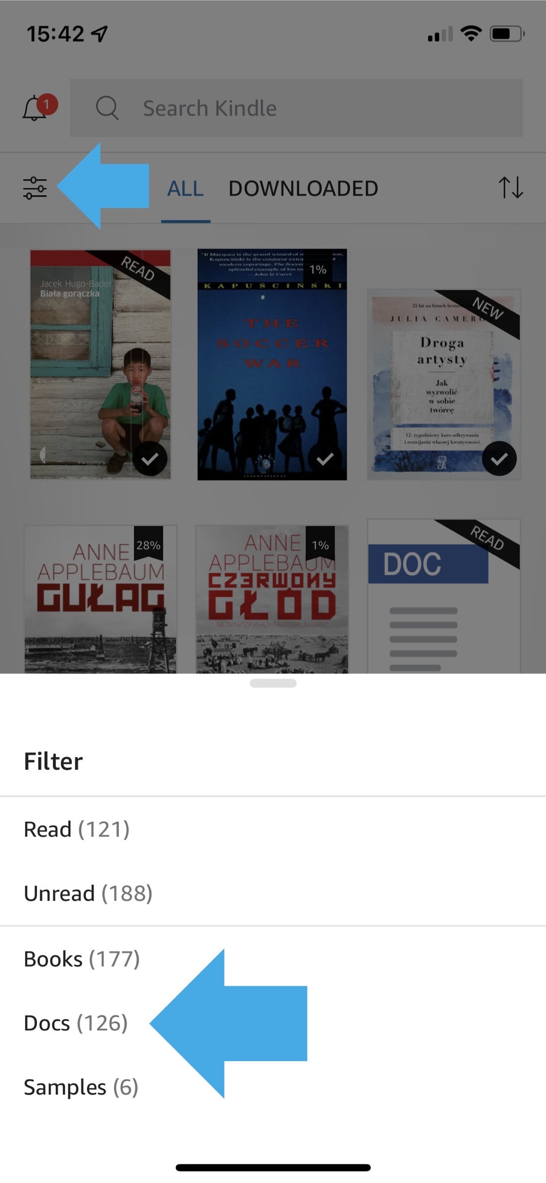 Own books are called Docs in Kindle app