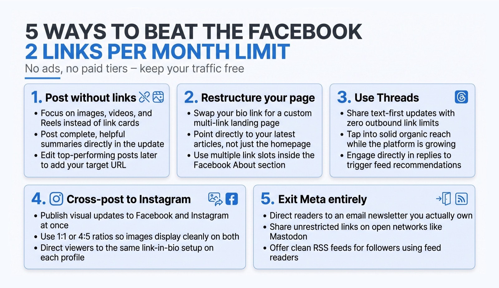 How to survive the Facebook two-links per month limit without paying a single penny